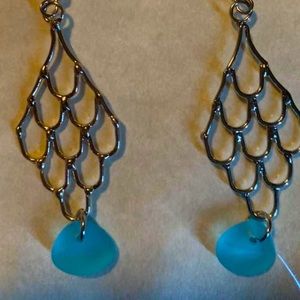 Mermaid scale earrings with turquoise sea glass